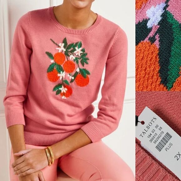 Talbots Sweaters - $110 NEW TALBOTS 2X PINK ORANGE 🍊 FRUIT LIGHTWEIGHT 3/4 SLEEVE SWEATER NWT